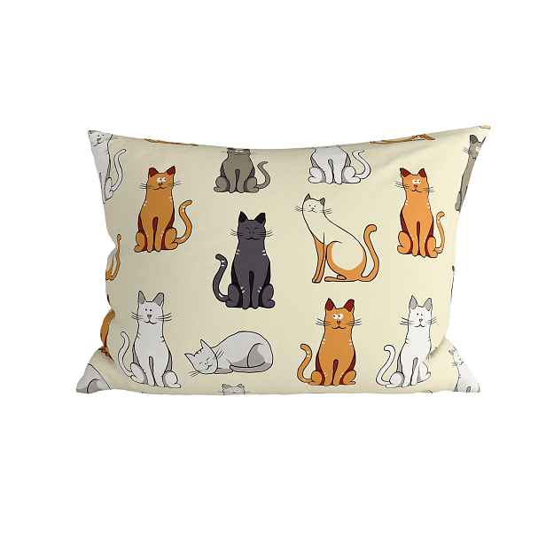 Bavlněný povlak na polštář COLORED CATS 50x70 cm, krémový