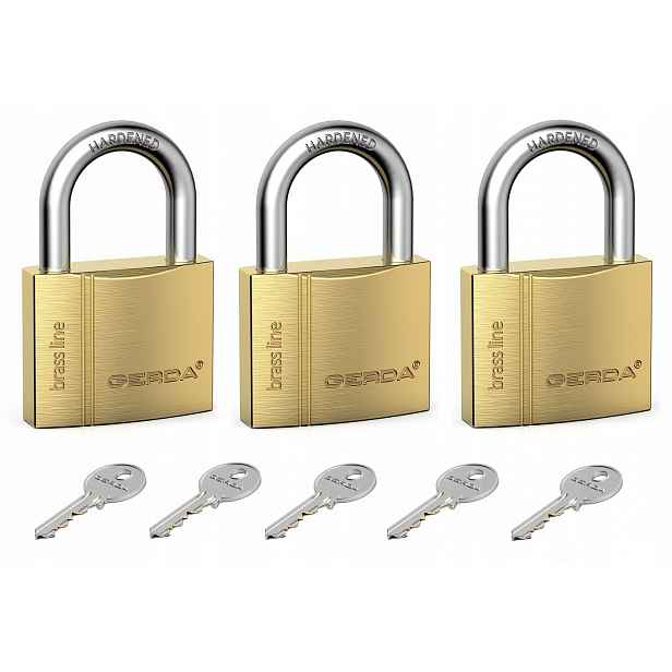Sada 3-DÍLNÝCH Mosazných Visacích Zámků Brass Line Kmz S40 Gerda