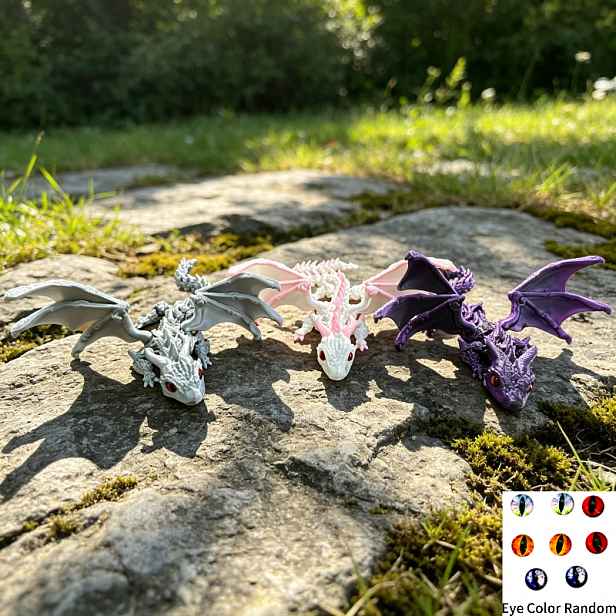 TEMU Balení 3 ks 3D Tištěné Růžovo-Bílé Fantazijní Sochy Draka, Snově Detailní Šupiny a Křídla, Sběratelský Model Stvoření, Dekorace do Domácí