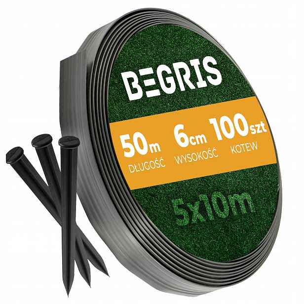 Zahradní Lem Na Trávník 50 Mb Kotvy Bonus Border Černý 60 MM 5X10 M