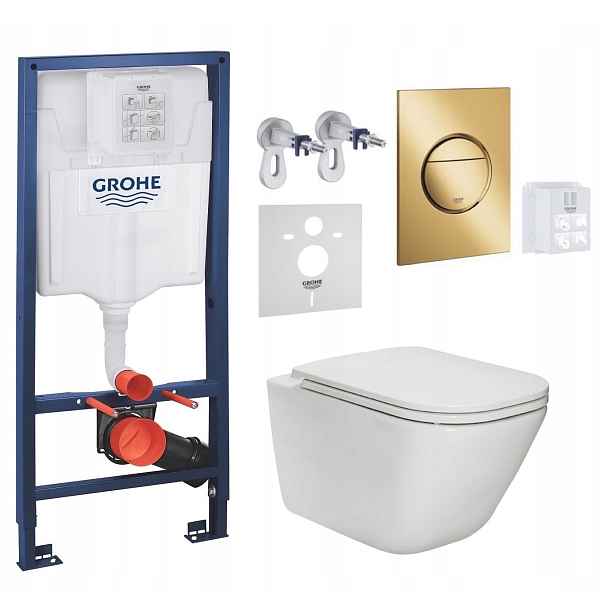 7v1 Wc Set, Stelaz Grohe, Wc Mísa Roca Gap Rim, Tlačítko Zlatý Lesk