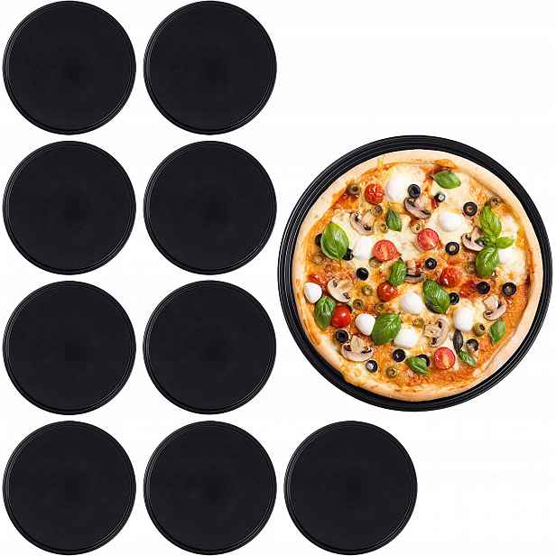 Plech na pizzu Relaxdays průměr 32 cm kovový, černý, 10 kusů