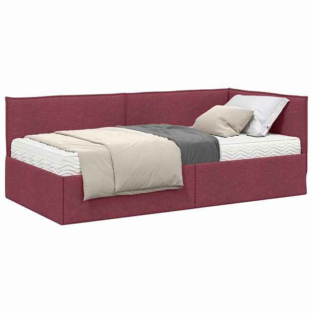 vidaXL Rohový rám postele s matrací 2 ks Víno Červené 90 x 190 cm