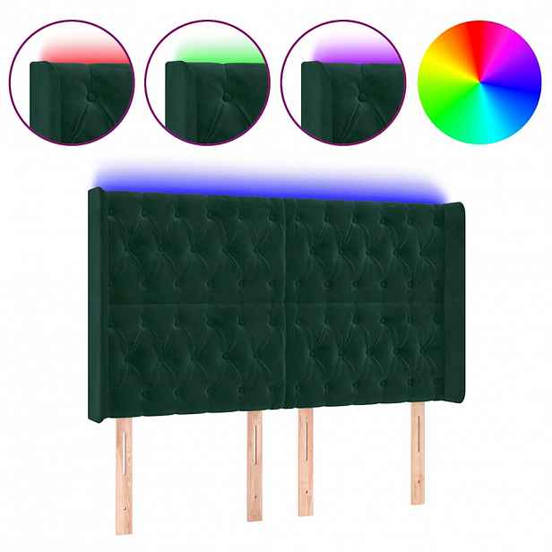 vidaXL Čelo postele s LED tmavě zelené 147 x 16 x 118/128 cm samet