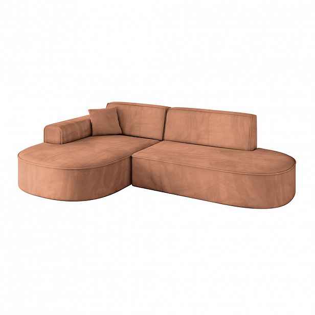 ALTDECOR ROHOVÁ SEDACÍ SOUPRAVA s otomanem vlevo MARI-L1 – 243 x 171 x 79 cm, oranžový velur