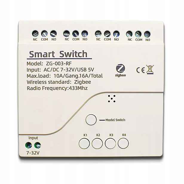 Beznapěťový reléový ovladač 4ch Nc No Zigbee Rf 7-32V Tuya Z2Mqtt