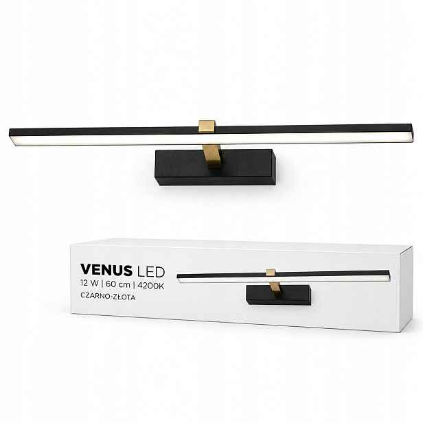 Lampa nad zrcadlo Venus 12W 60 cm černo-zlatá Led 840lm neutrální IP44