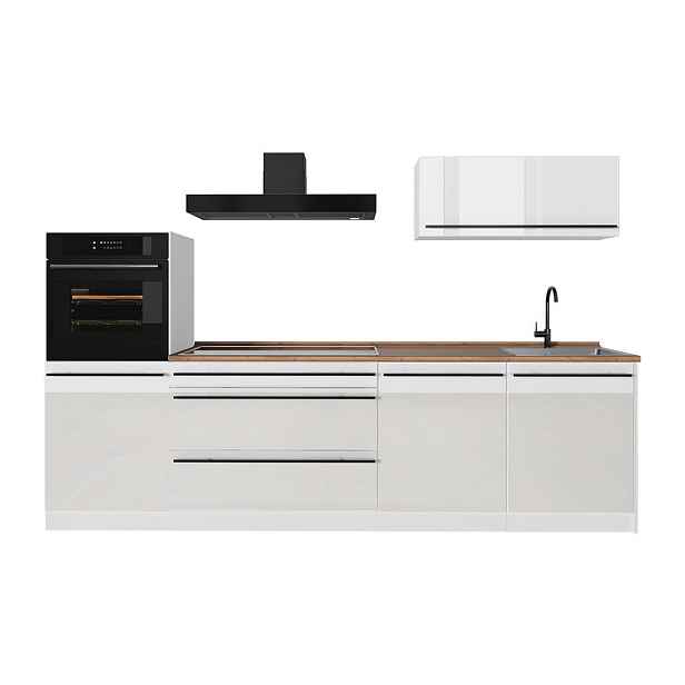 Vicco KUCHYŇSKÝ KOUT R-Line, Bílá vysoký lesk/Bílá, 280 cm pracovná doska Dub Goldkraft