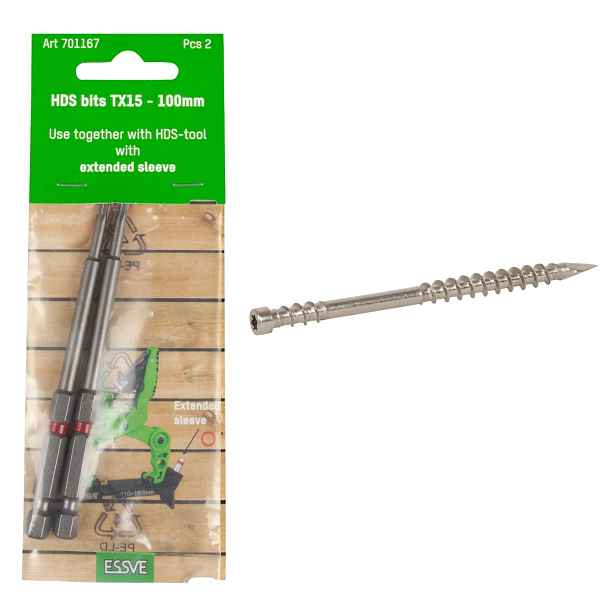Essve Hds Pro Šroub terasový ocel A2 5x75mm 250 Ks Bity Tx 15x100mm 2ks