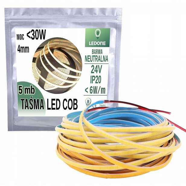 Led pásek Cob Úzký 4mm 24V neonová linka bílá neutrální 5mb