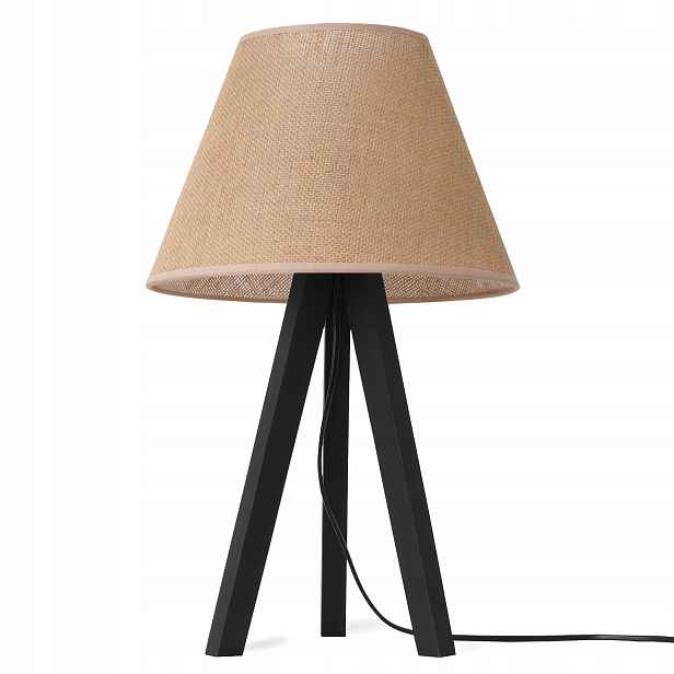 Noční Lampa Stolní Robustní Dřevěná Trojnožka Se Stínítkem Boho Juta Kužel