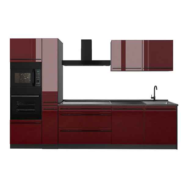Vicco KUCHYŇSKÝ KOUT R-Line, Červená vysoký lesk/Antracit, 310 cm pracovná doska Dub Goldkraft