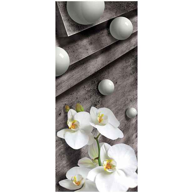 Vliesová fototapeta Bílé orchideje a sféry minimalismus 91x211 lepidlo