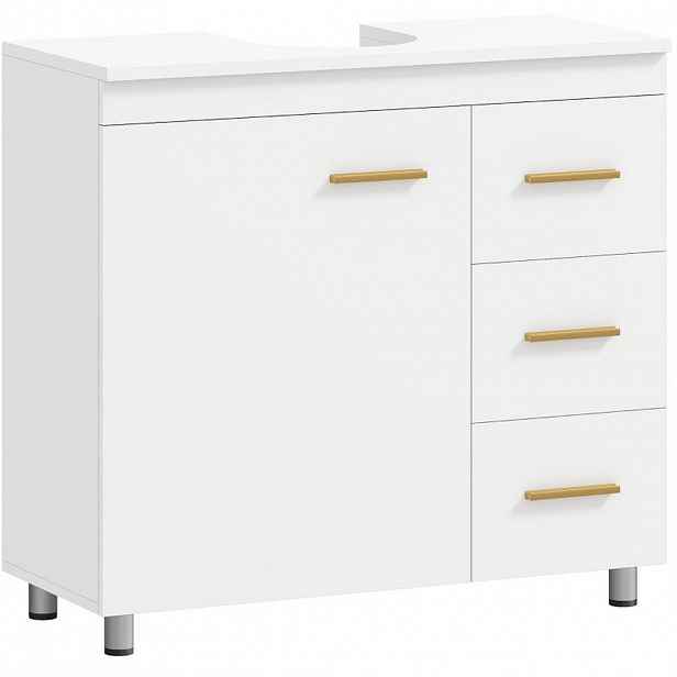 Modfu KOUPELNOVÁ skříňka pod umyvadlo z MDF a dřevotřísky 70x65x30 cm bílá s tichým dovíráním a 3 zásuvkami