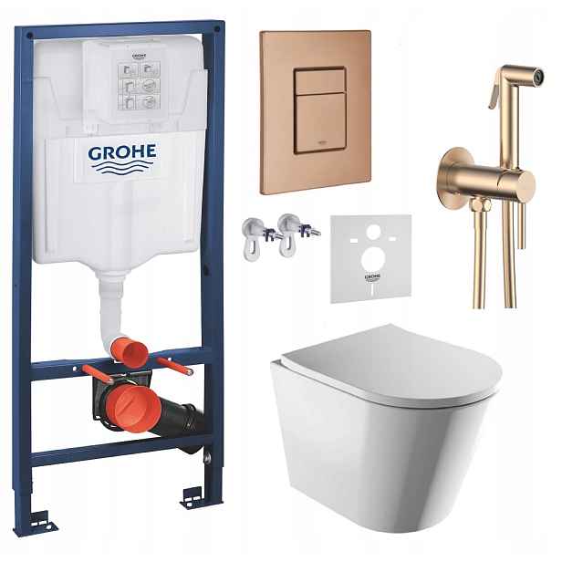 Podomítkový Wc set Grohe s mísou Tampa a tlačítkem měď, baterie měď