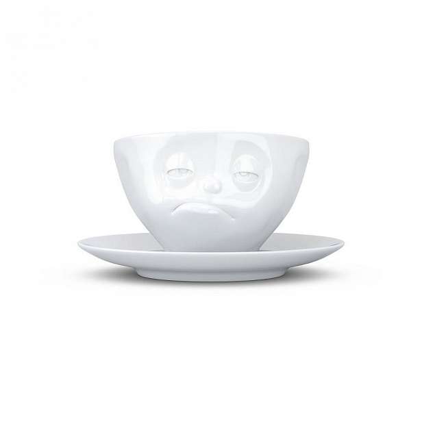 Bílý rozmrzelý porcelánový hrnek s podšálkem 58products