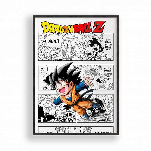 Obraz Dragon Ball Z Goku Manga Plakát Rámeček Dřevěný Černý 30x42 cm