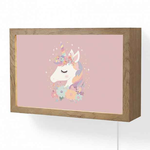 OnlyWow NÁSTĚNNÁ LAMPA Jednorožec - růžová - květiny 30x20 cm