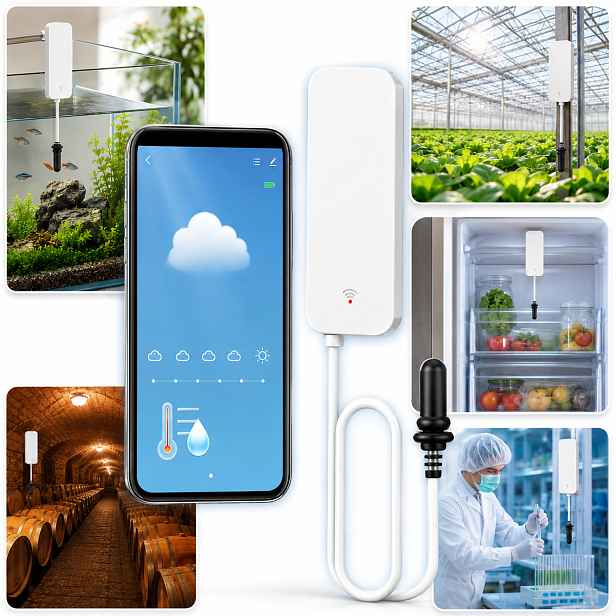 Teploměr Hygrometr Snímač teploty WiFi s externí sondou Aplikace Alexa