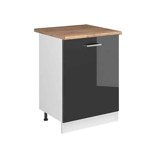 Vicco SPODNÍ SKŘÍŇKA KUCHYŇSKÉ LINKY R-Line, Antracitový vysoký lesk/Bílá, 60 cm s 1 dveřmi pracovná doska Dub Goldkraft