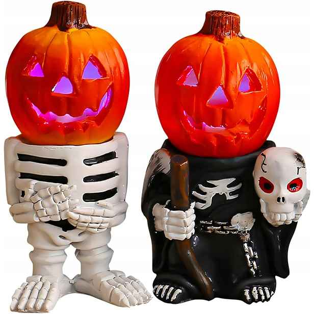 Dekorativní figurky na Halloween s Led světlem, figurky dýní, 2 ks