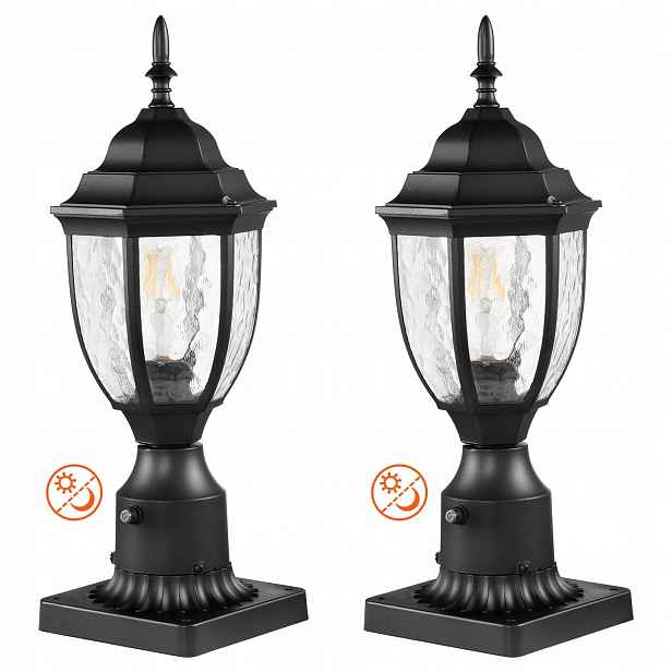 Venkovní sloupková zahradní lampa se světelným senzorem 390 mm, 2 kusy