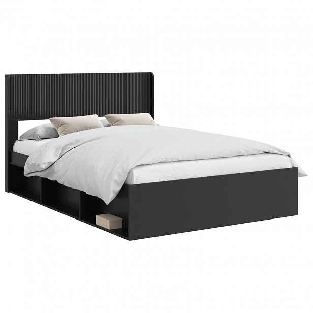 vidaXL Postelový rám s úložným prostorem a hlavovou opěrkou Černá