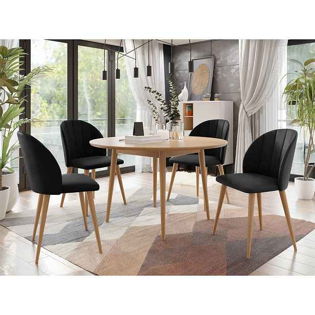 Kulatý jídelní stůl 100 cm se 4 židlemi NOWEN 1 - přírodní dřevo / černý