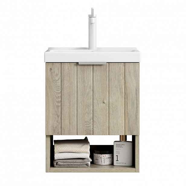 Modfu KOUPELNOVÁ skříňka s umyvadlem z keramiky a překližky 42x32x53 cm bílá/off-white s dvířky