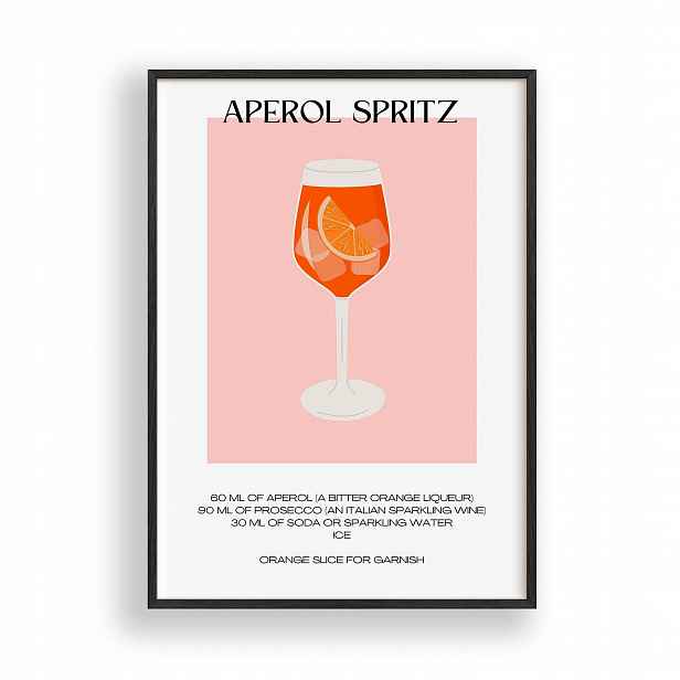 Obraz Koktejl Aperol Spritz Plakát Rámeček Dřevěný Černý 30x42 cm
