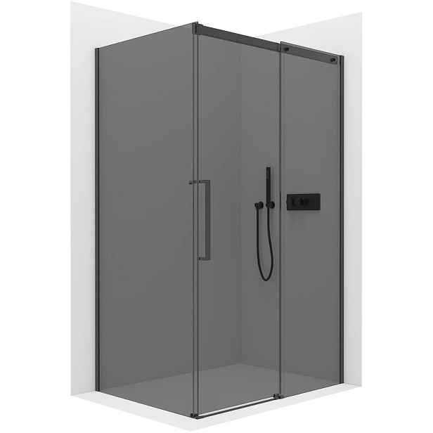 Sprchový kout Lantono L/P - 8 mm - Soft-Close - černá matná, grafitové sklo - 140x90x195 cm - posuvný