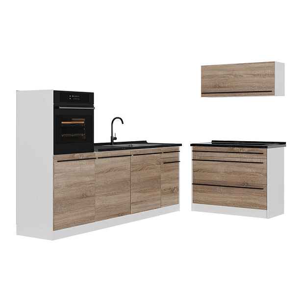 Vicco KUCHYŇSKÝ KOUT R-Line, Sonoma/Bílá, 220 cm pracovná doska antracitová