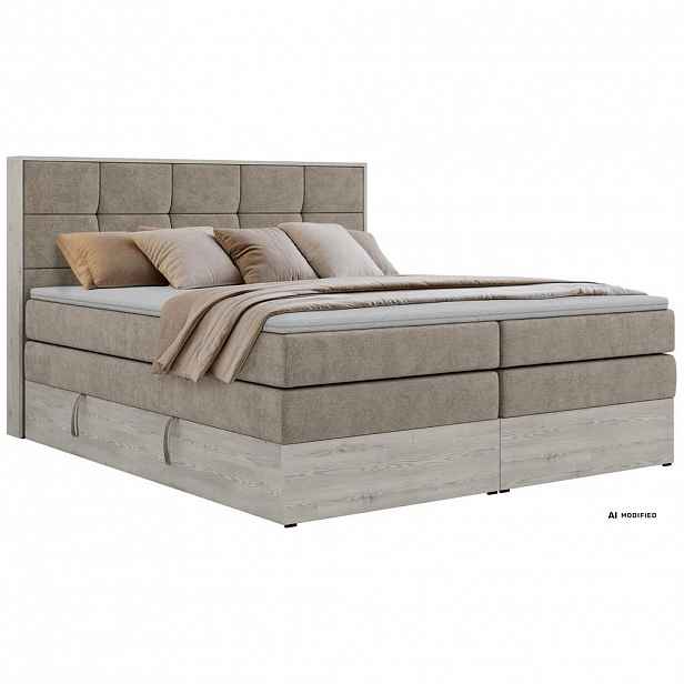 MKS POSTEL BOXSPRING ALNOR KING 180/200 - Šedobéžová Strukturovaná látka - Topper T25 - H4