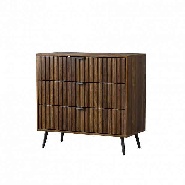 Modfu KOMODA z MDF 80x39x78 cm ořechová se 3 zásuvkami, kovovými úchyty a moderním stylem