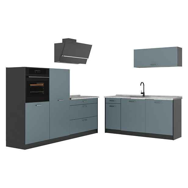 Vicco KUCHYŇSKÝ KOUT R-Line, Modrošedá/Antracit, 220 cm bez pracovní desky