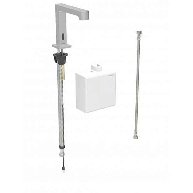 Geberit Brenta - Elektronický umyvadlový ventil, pro studenou vodu, bateriové napájení, easy to clean, kartáčovaná nerez 116.174.SN.1