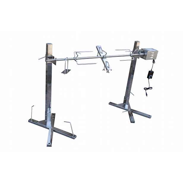 Grilovací jehla na kuřata rožeň set s motorem a stojanem 100 cm 40 kg