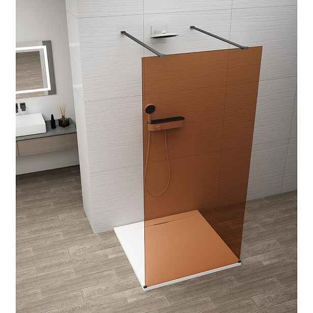 Polysan Esca - Sprchová stěna Walk-In 100x210 cm, Antidrop, sklo Marron/matná černá ES1510-06