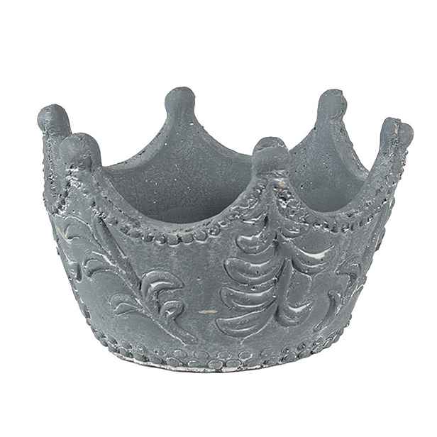 Šedý cementový květináč ve tvaru koruny - 18*17*12 cm Clayre & Eef
