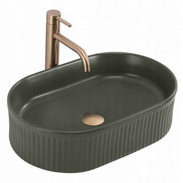 Umyvadlo Na Desku Zelené Rea Vanda Olive Matt Rýhované 49 Cm
