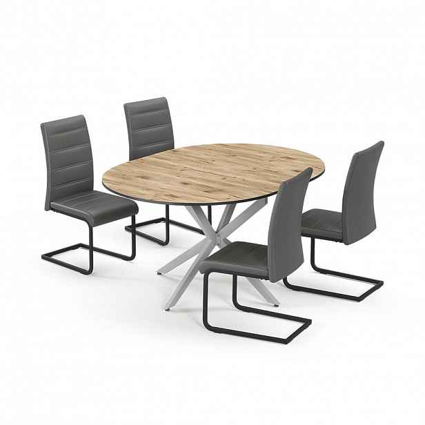Vicco JÍDELNÍ STŮL SESTAVA Loyd, Rustikální dub/Šedá, 120 x 120 cm se 4 jídelními židlemi, šedé