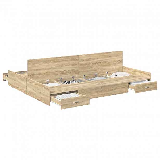 vidaXL Rám postele s úložným prostorem s čelo Sonoma dub 140 x 190 cm