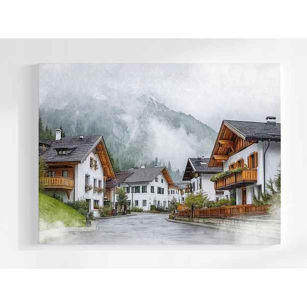 Plakát Alpy Rakousko Švýcarsko Pohled Na Městečko 100x75