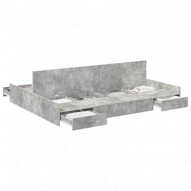 vidaXL Rám postele s úložným prostorem Betonově šedá 140 x 190 cm
