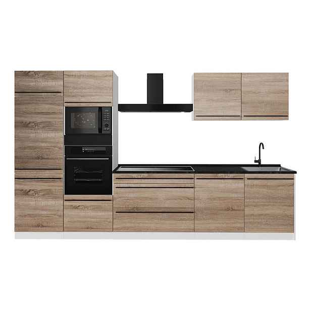 Vicco KUCHYŇSKÝ KOUT R-Line, Sonoma/Bílá, 340 cm pracovná doska antracitová
