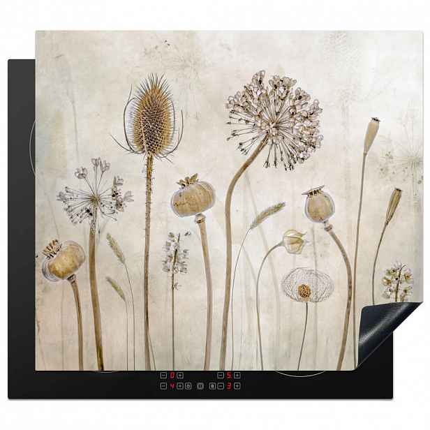 MuchoWow KRYT NA INDUKČNÍ DESKU Květiny - Akvarel - Zátiší - Hnědá - Vintage 60x52 cm