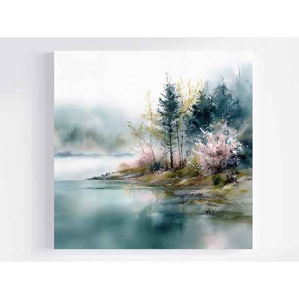 Obraz Na Plátně Canvas Krajina Jezero Břeh Stromu Jaro Mlha 50x50