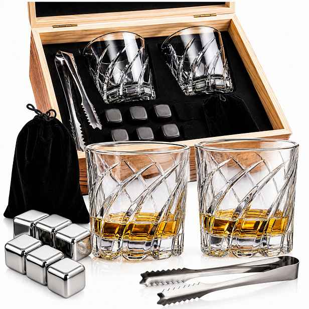 Sada pro whisky Dárek pro něj Sklenice Otočné ocelové kameny Drew