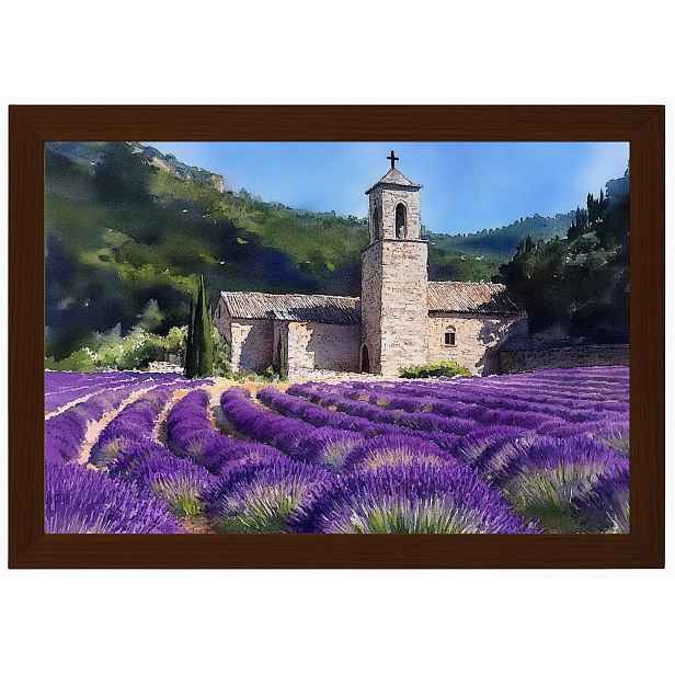 Plakát Rámeček Dřevo Krajina Francie Provence Klášter Levandule 60x40