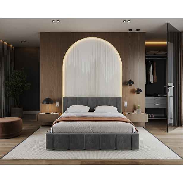 FDM Čalouněná postel Florida se zvedacím roštem Paris antracit, velikost 140x200